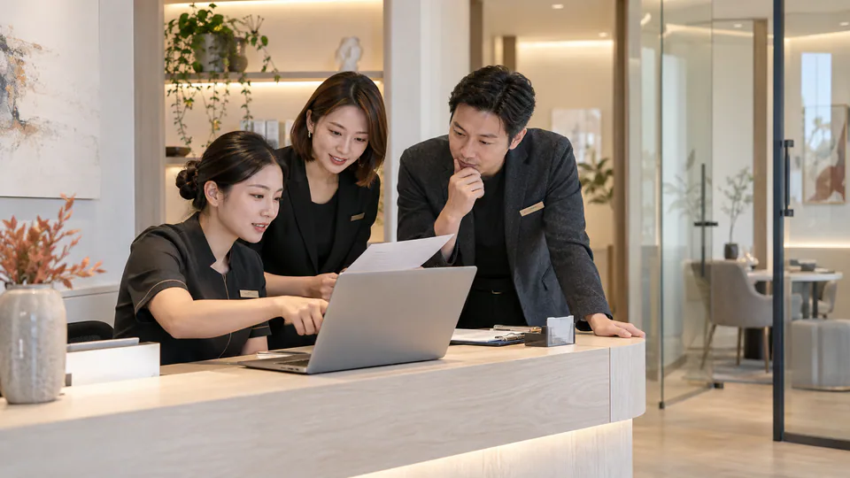 服務團隊回看對話與文件的情境示意
